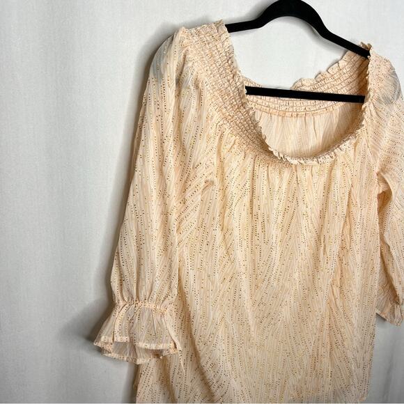NEW YORK & CO / peach gold shimmer off the shoulder sheer blouse / XL - Picture 2 of 7